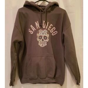 Hooded Sweatshirt Pullover Dark Gray San Diego w/Day of the Dead Skull Size M